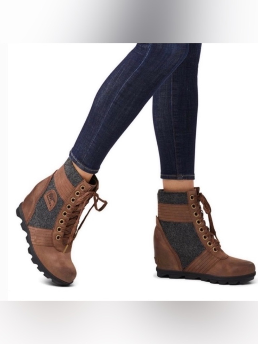 GUC Sorel Lexie Wedge iii boot Size 7 brown and gray